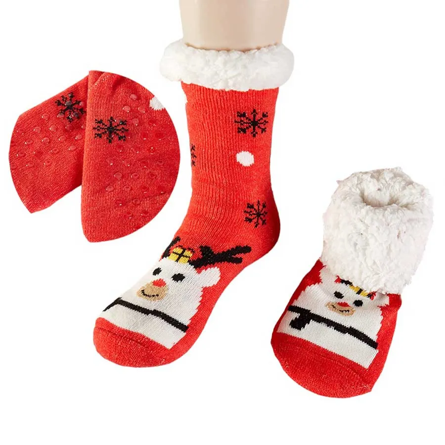 12Pairs Faux Sherpa Lining Rudolph Santa Claus Rudolph Socks