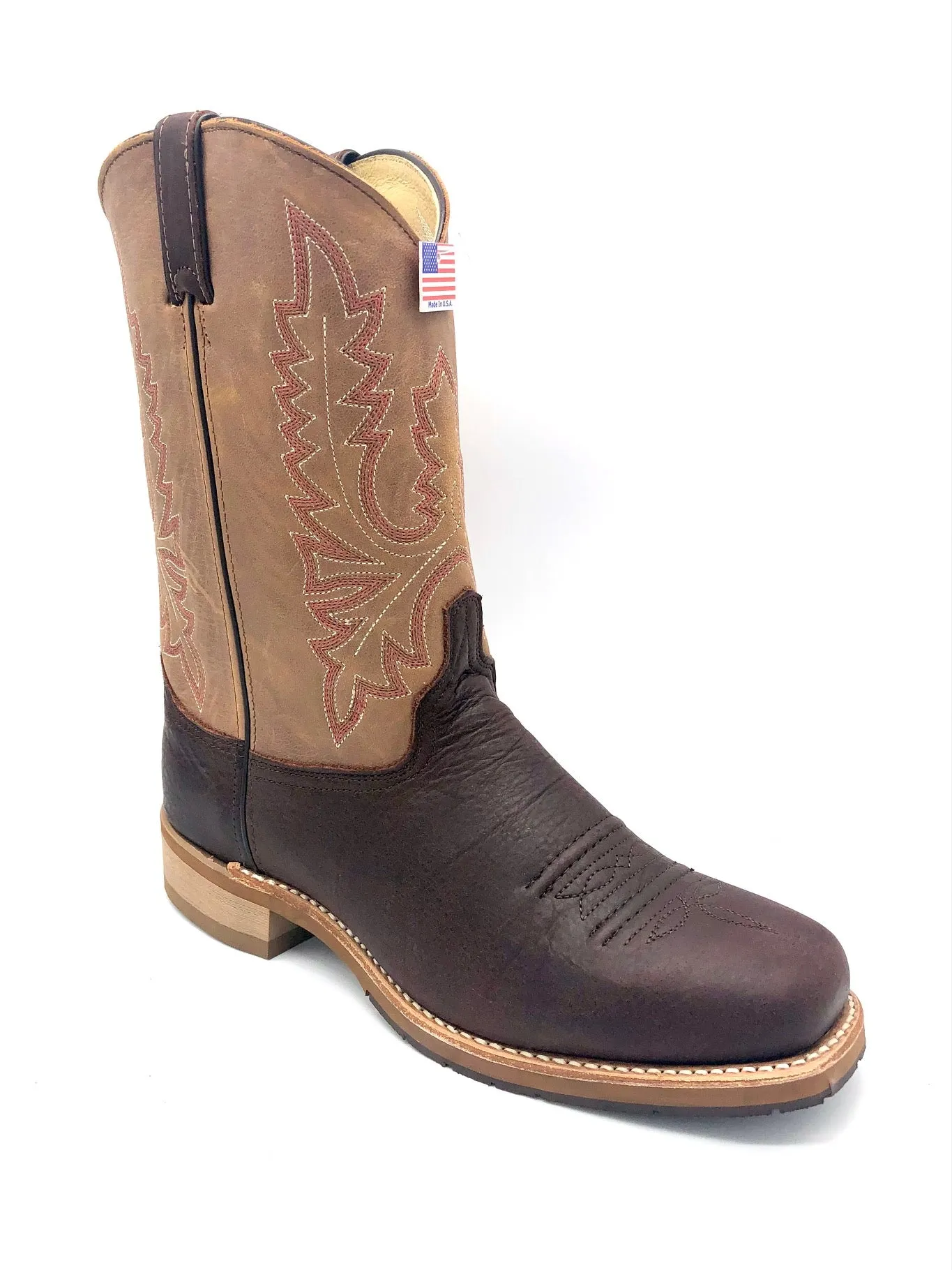 'Abilene' Men's Bison Two-Toned Western Square Toe - Dark Brown / Tan