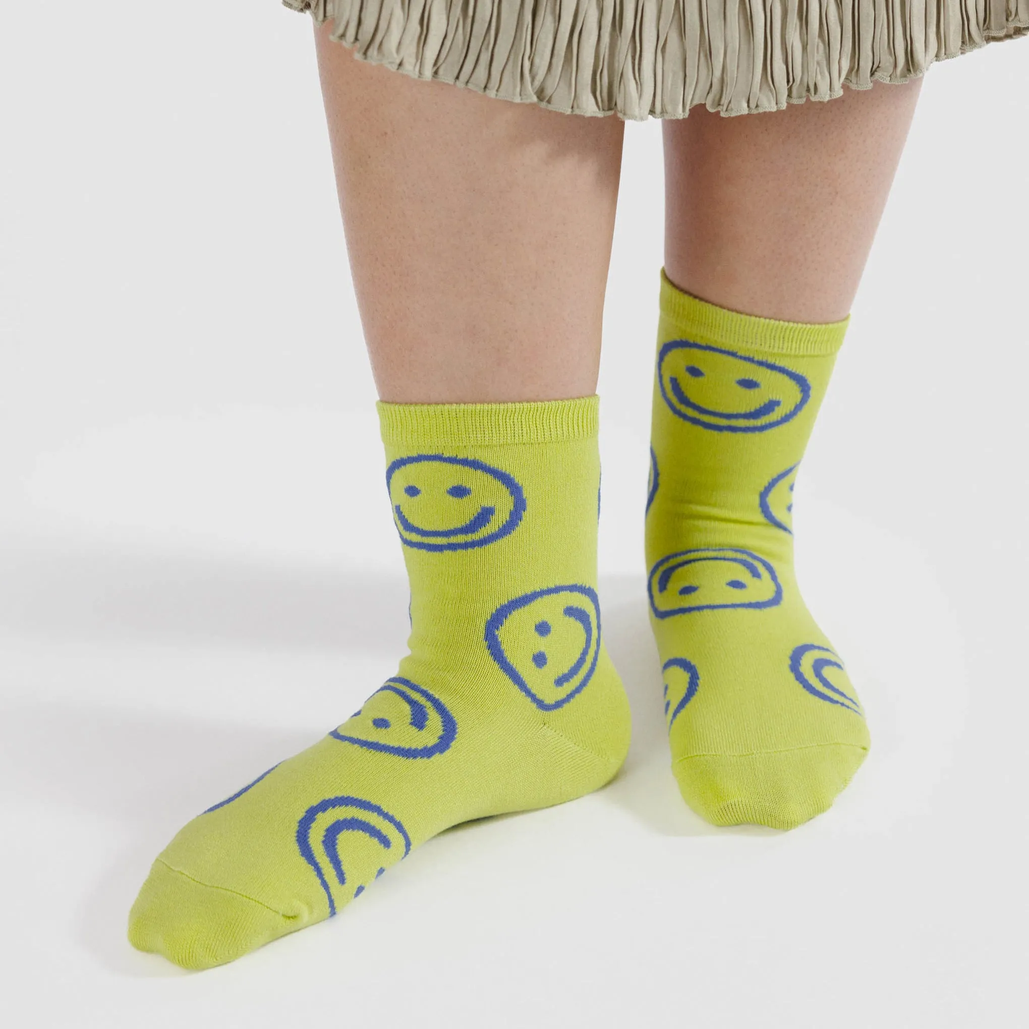 Baggu Crew Socks - Citron Happy