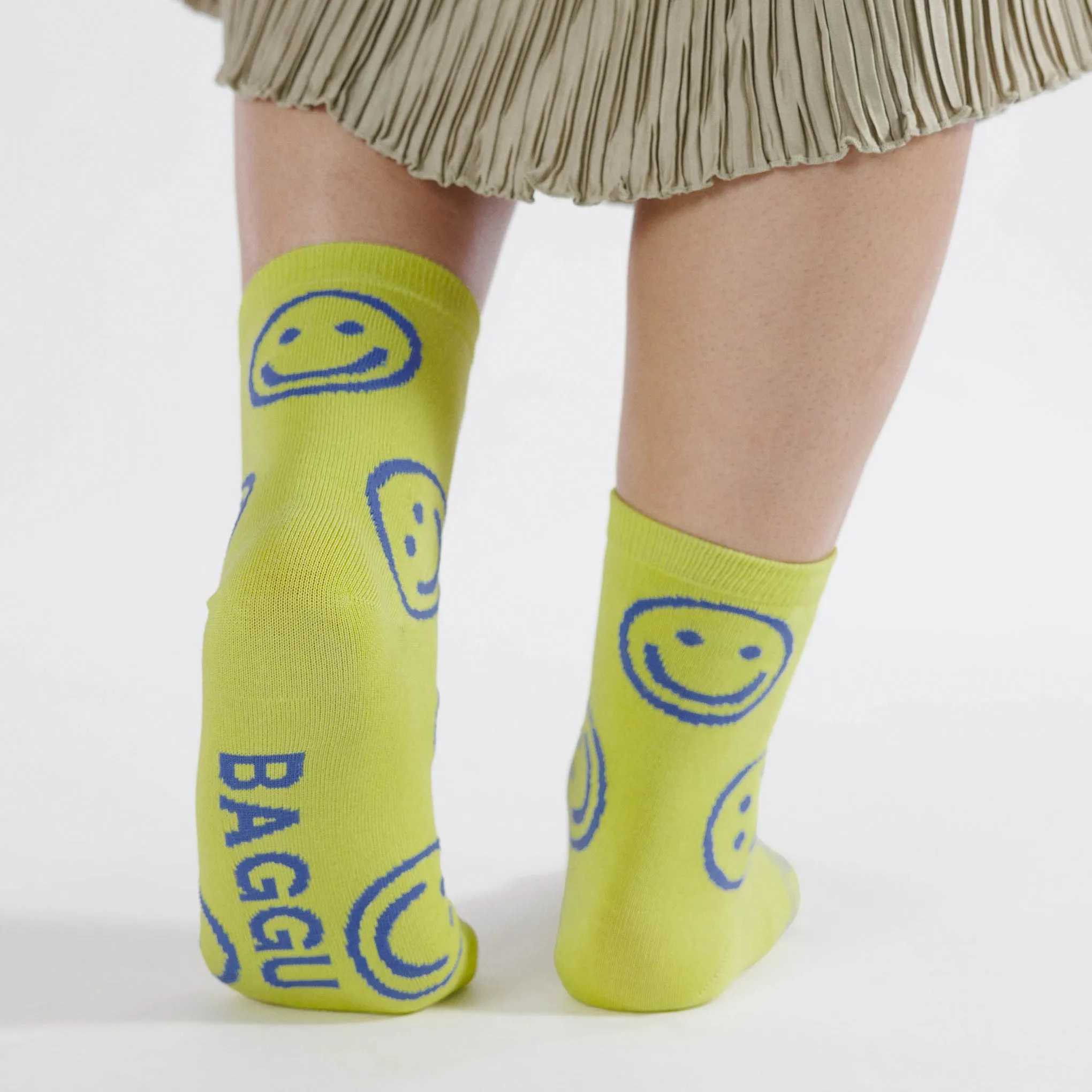 Baggu Crew Socks - Citron Happy