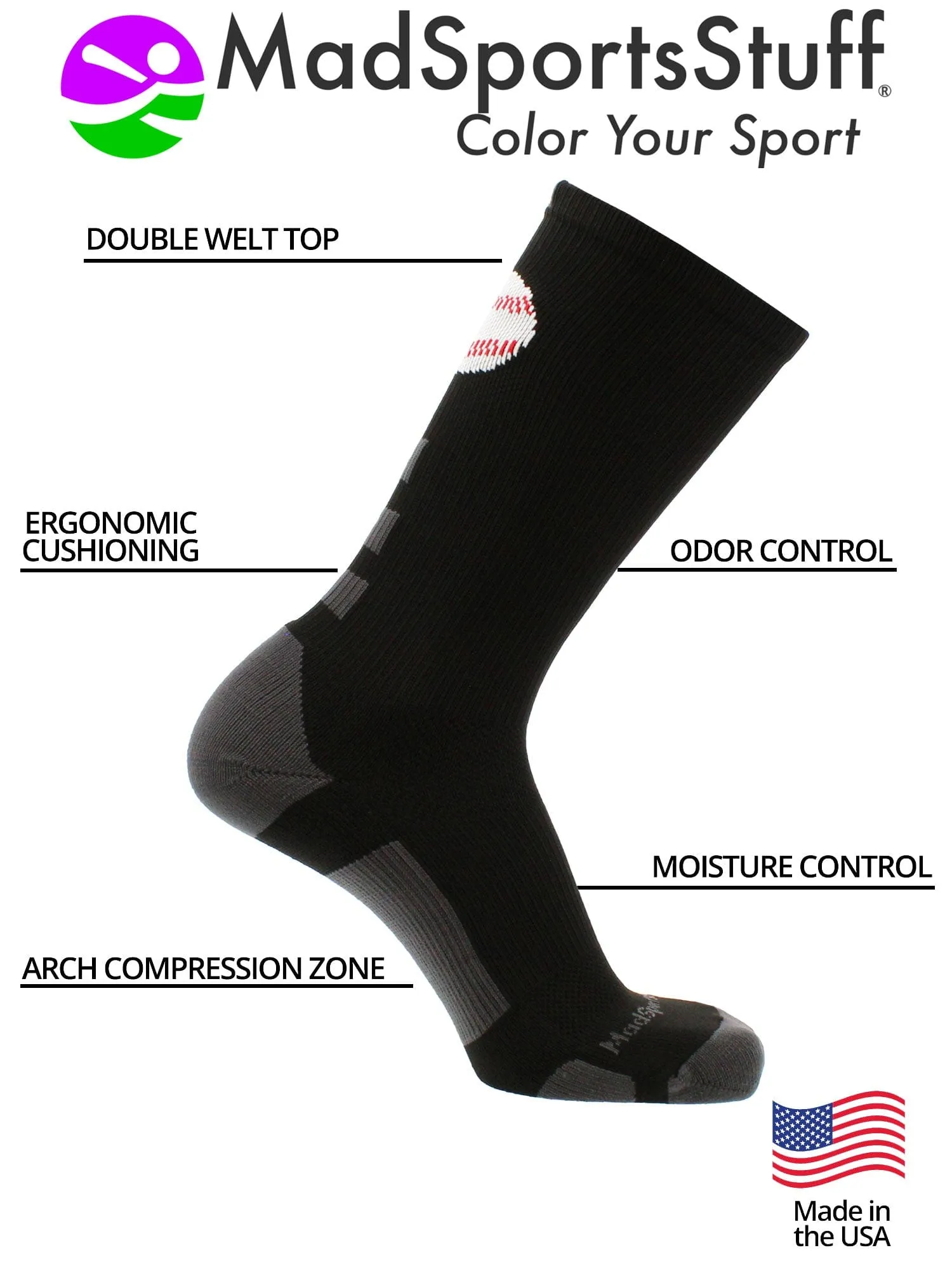 Baseball Logo Athletic Crew Socks (multiple colors)