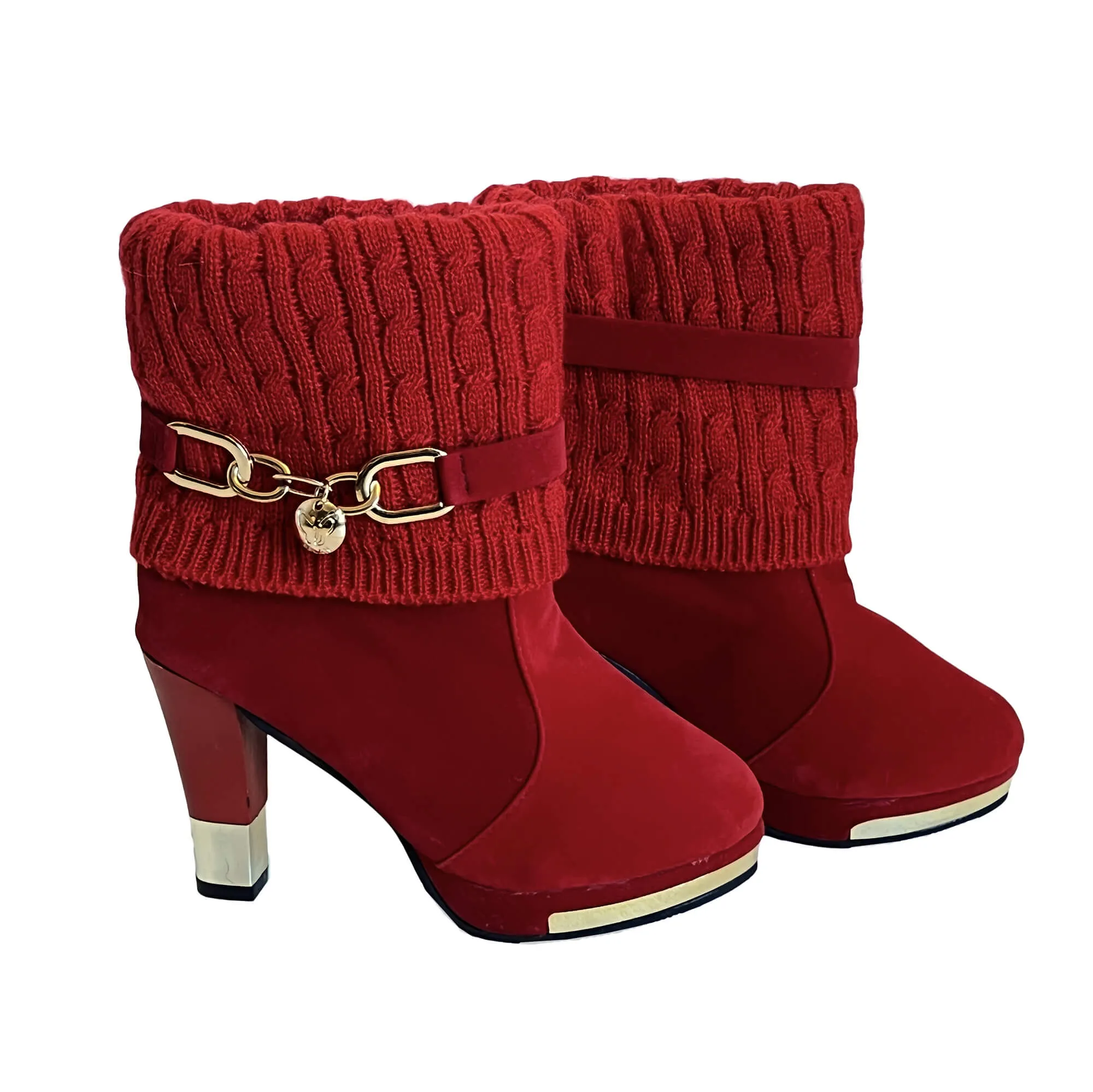 BBLAN Red Suede Fashion Booties with Leg Warmers. Size: US 7.5, EU-28.