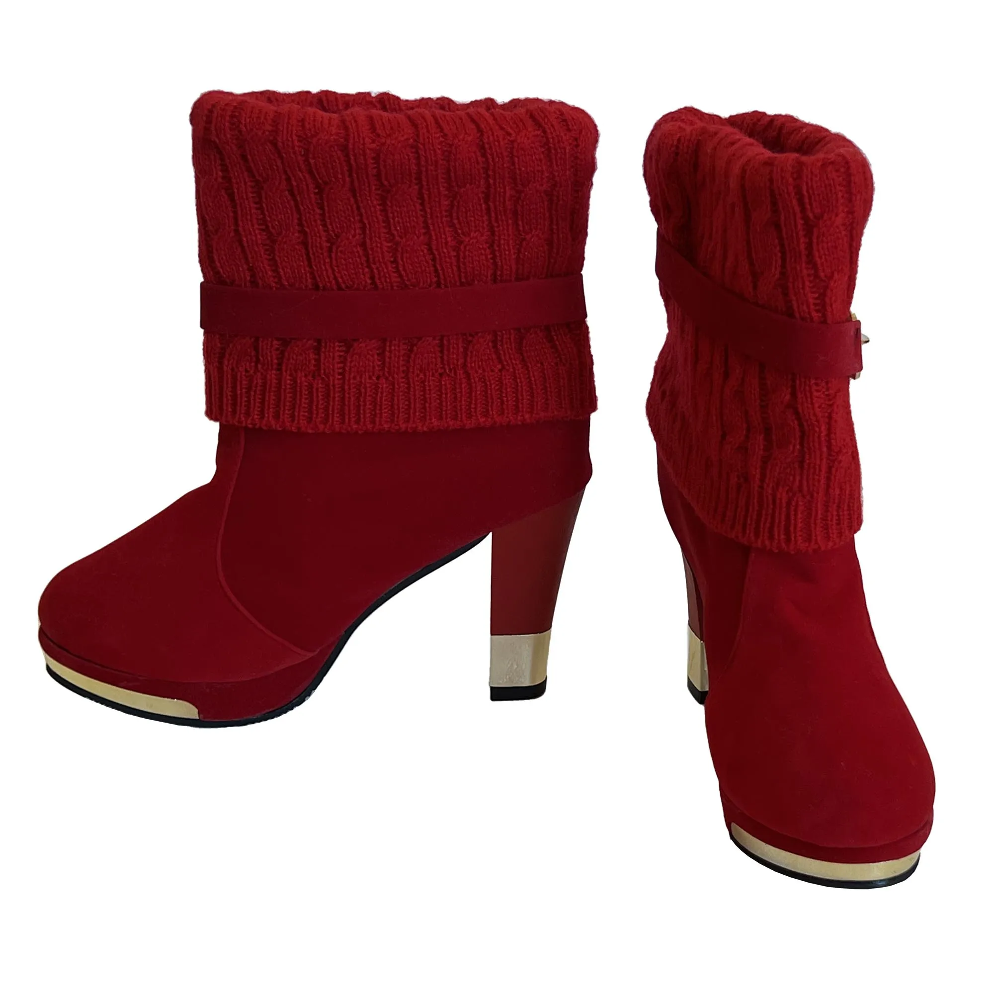 BBLAN Red Suede Fashion Booties with Leg Warmers. Size: US 7.5, EU-28.