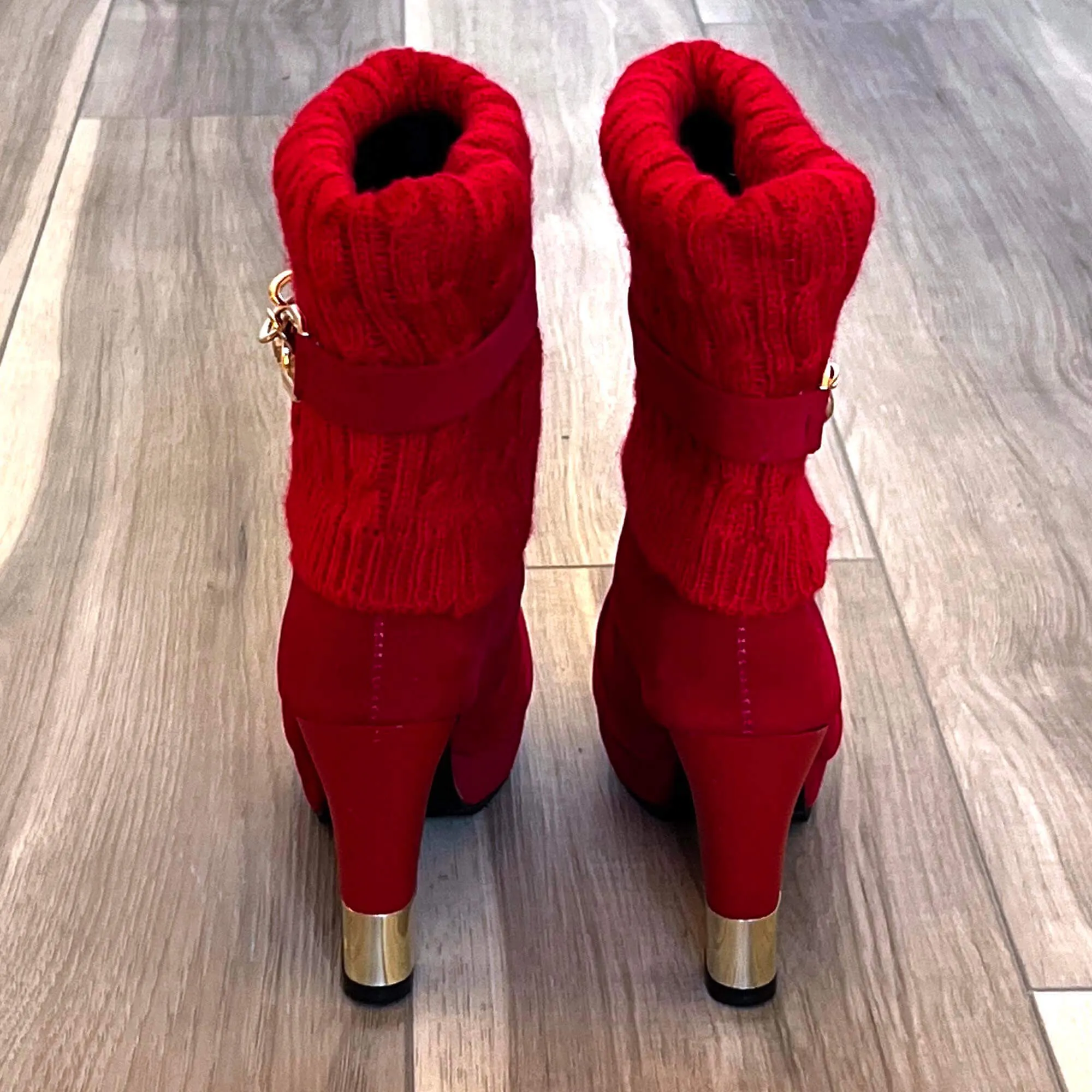 BBLAN Red Suede Fashion Booties with Leg Warmers. Size: US 7.5, EU-28.