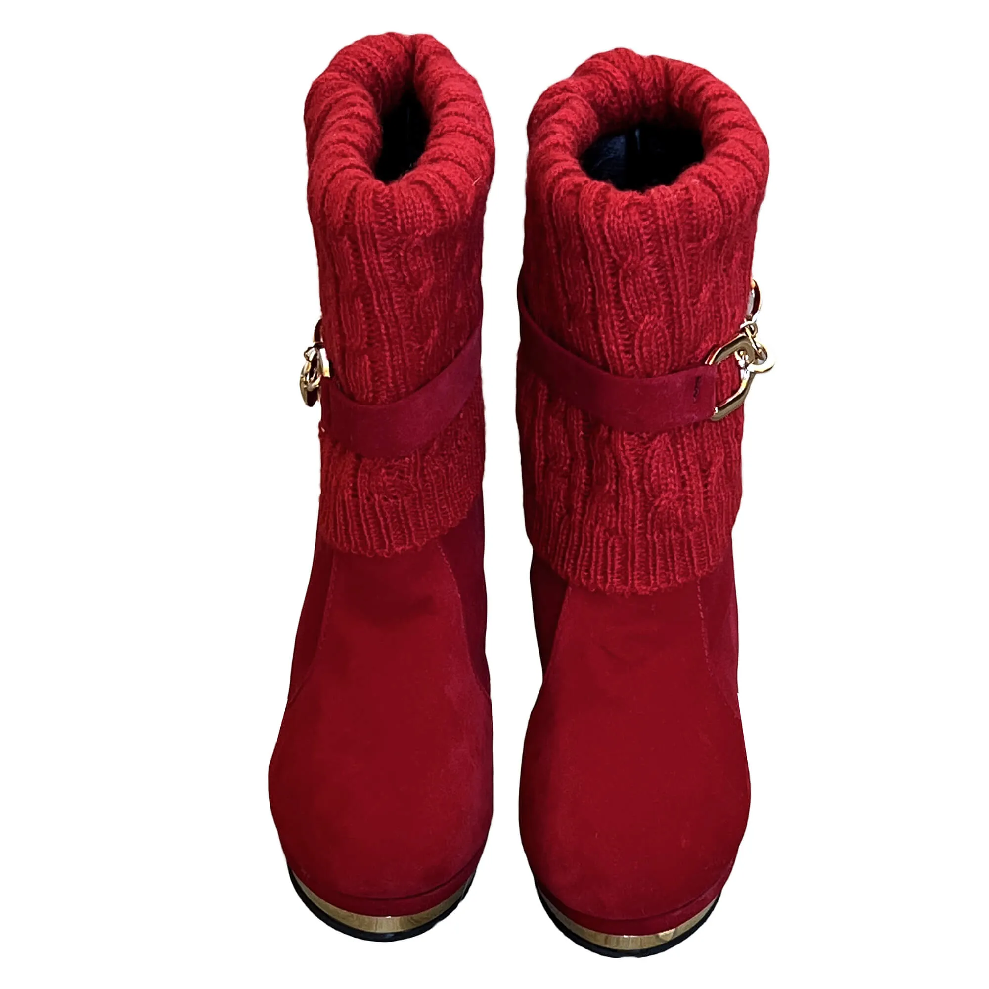 BBLAN Red Suede Fashion Booties with Leg Warmers. Size: US 7.5, EU-28.