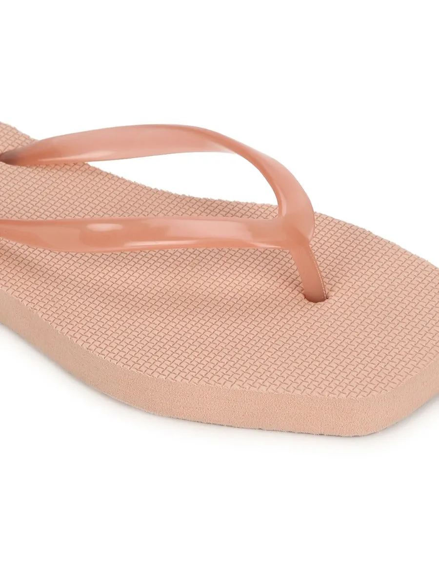 Beige EVA Flip Flops With Square Front