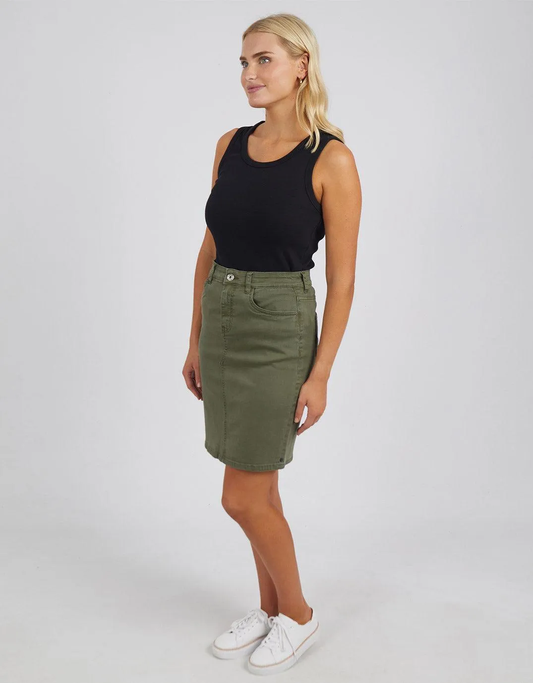 Belle Denim Skirt - Washed Khaki