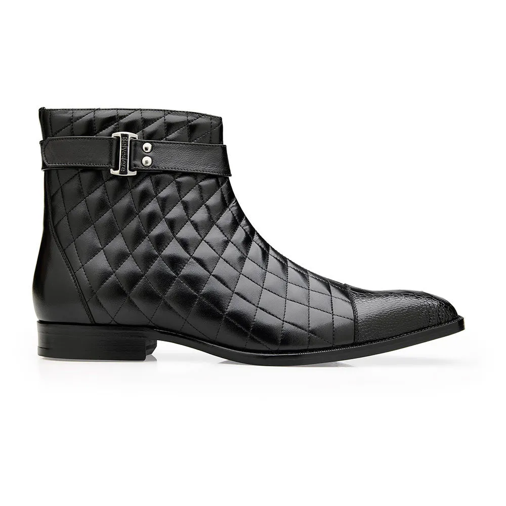 Belvedere Libero Black Ostrich Leg & Quilted Leather Boots