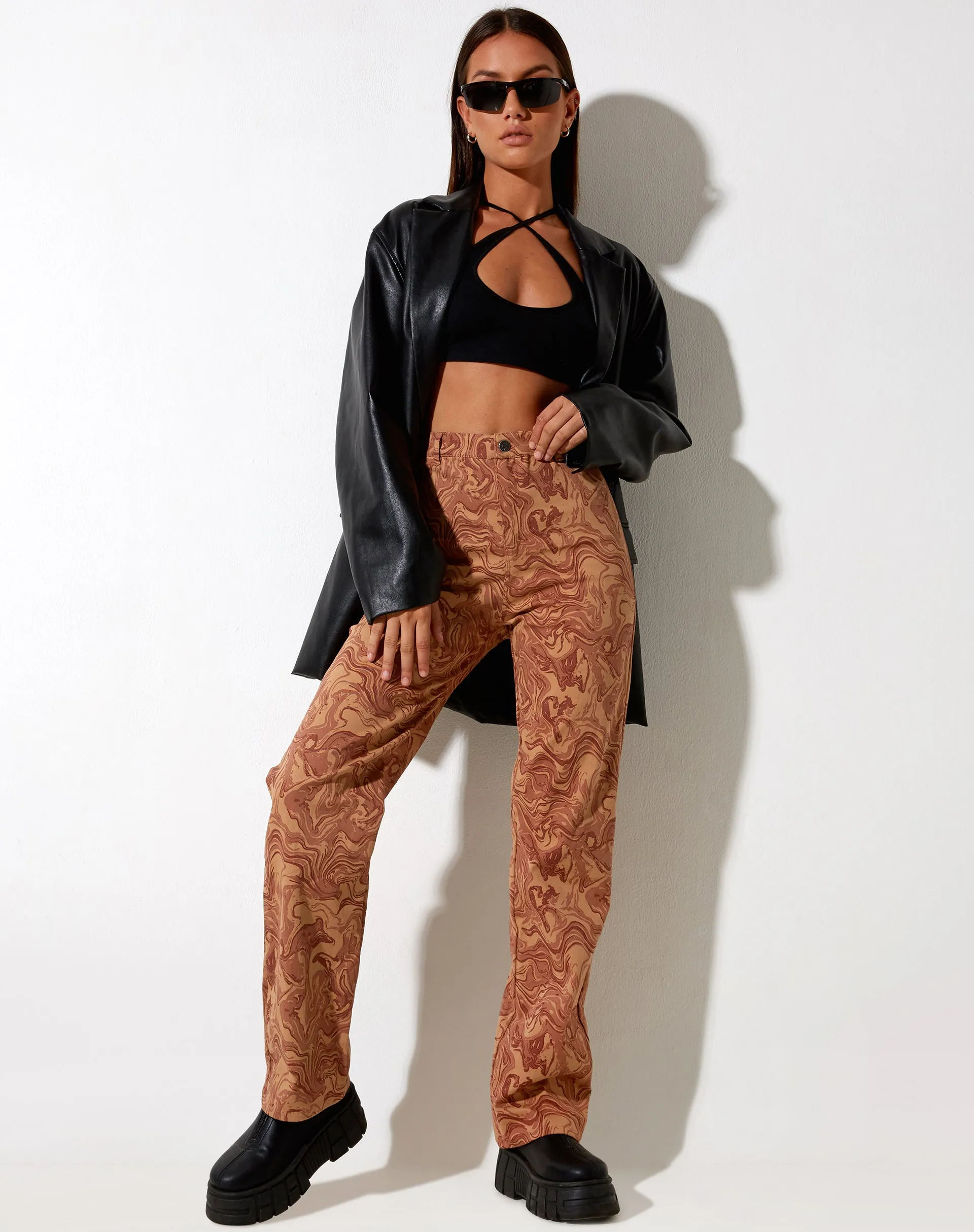 Bhavna Trouser in Fluid Marbling Brown