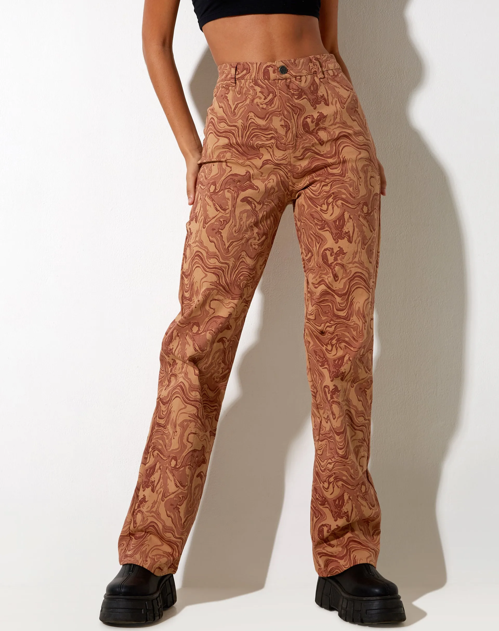 Bhavna Trouser in Fluid Marbling Brown