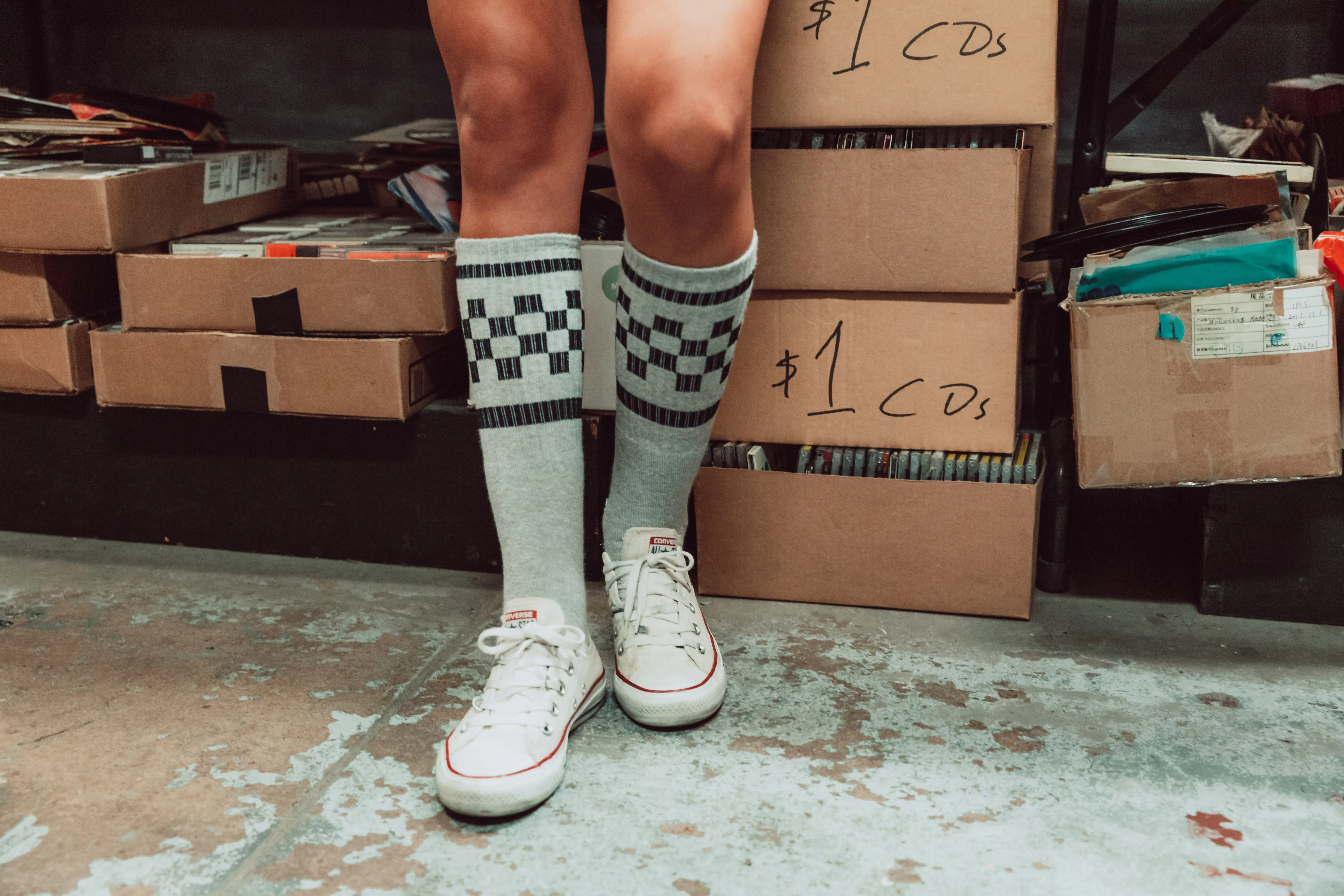 Black Checkered Socks | Heather Grey