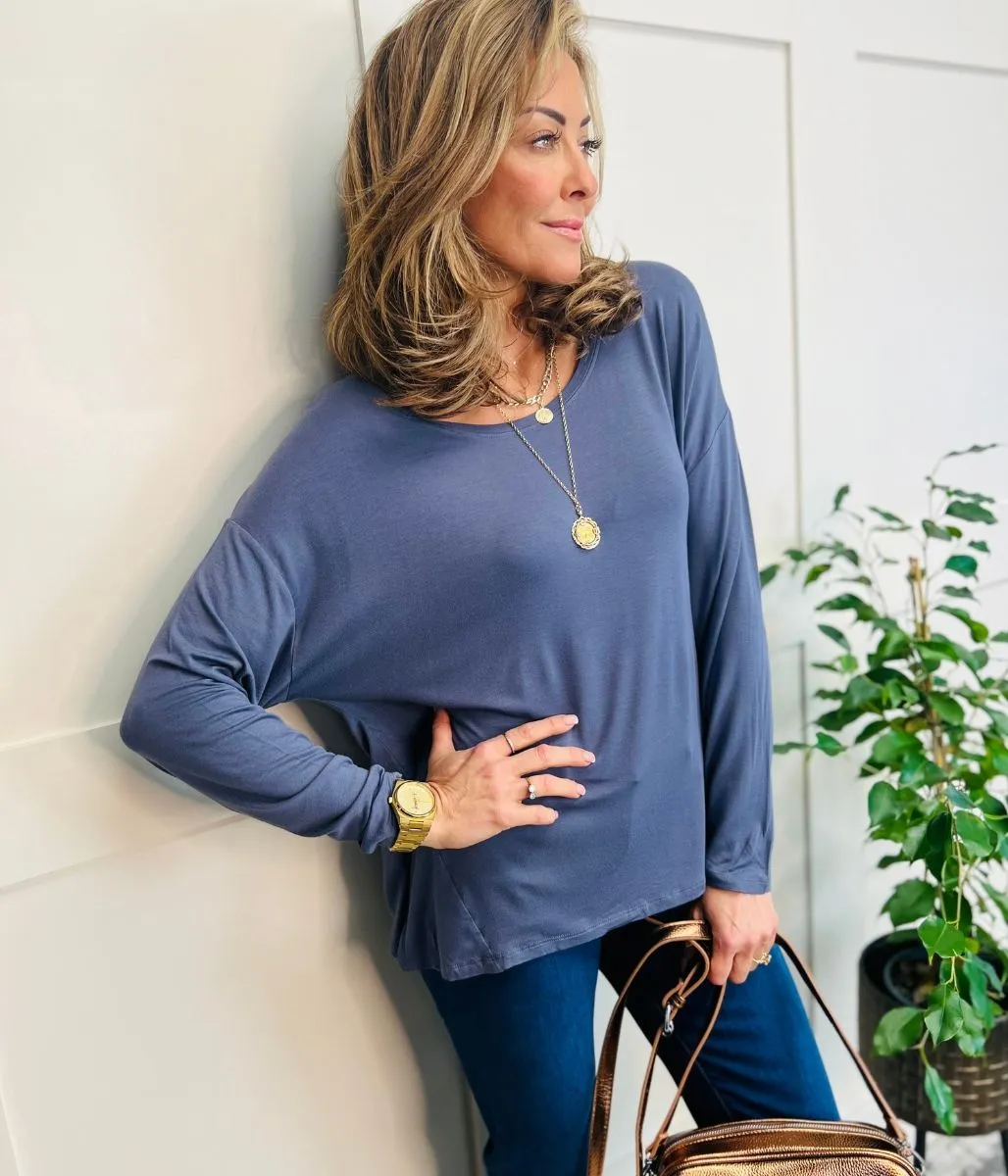 Blue Long Sleeved Relaxed Tee