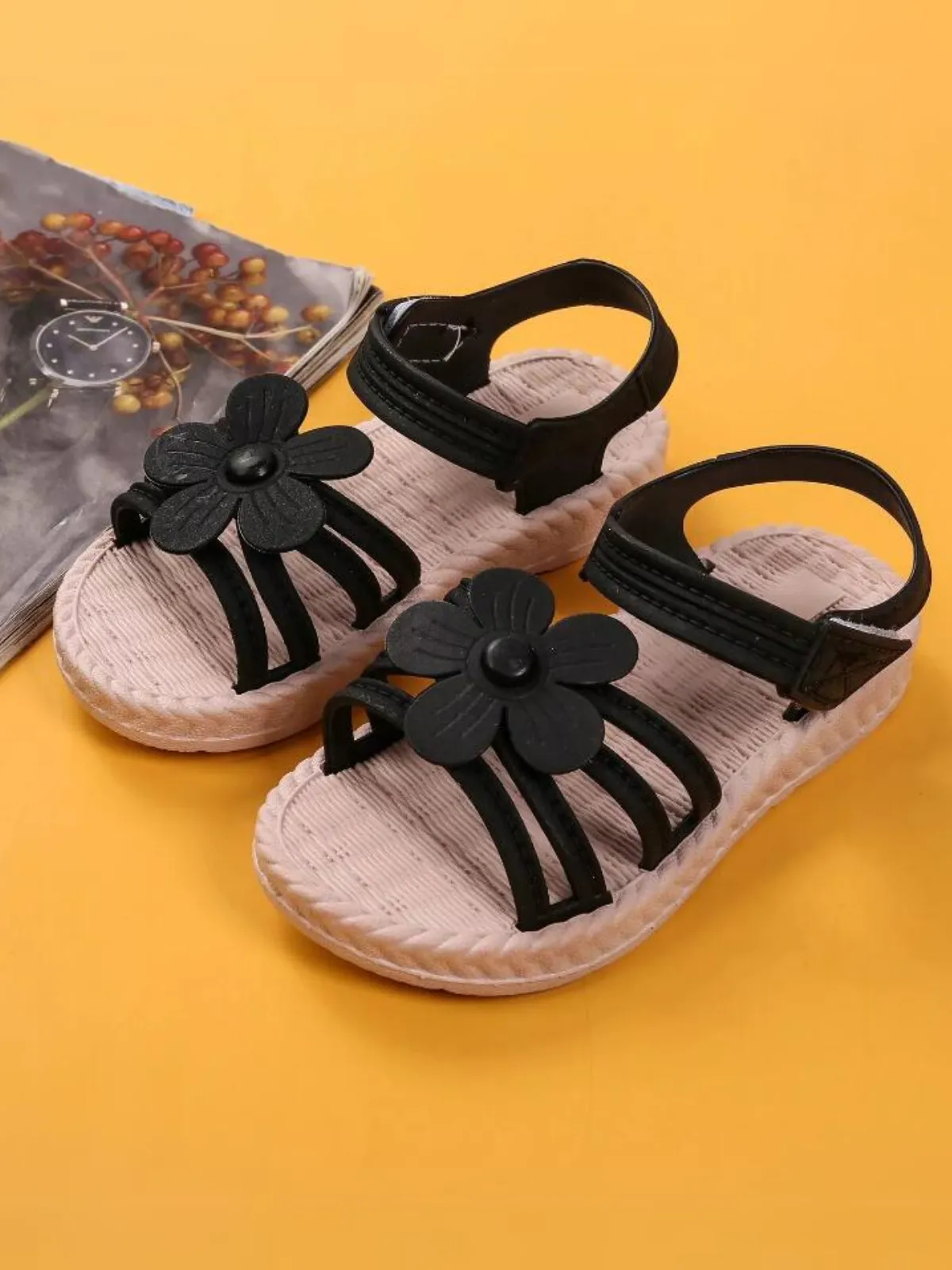 Charming Girls' Summer Sandals with Flower Accents By Liv and Mia