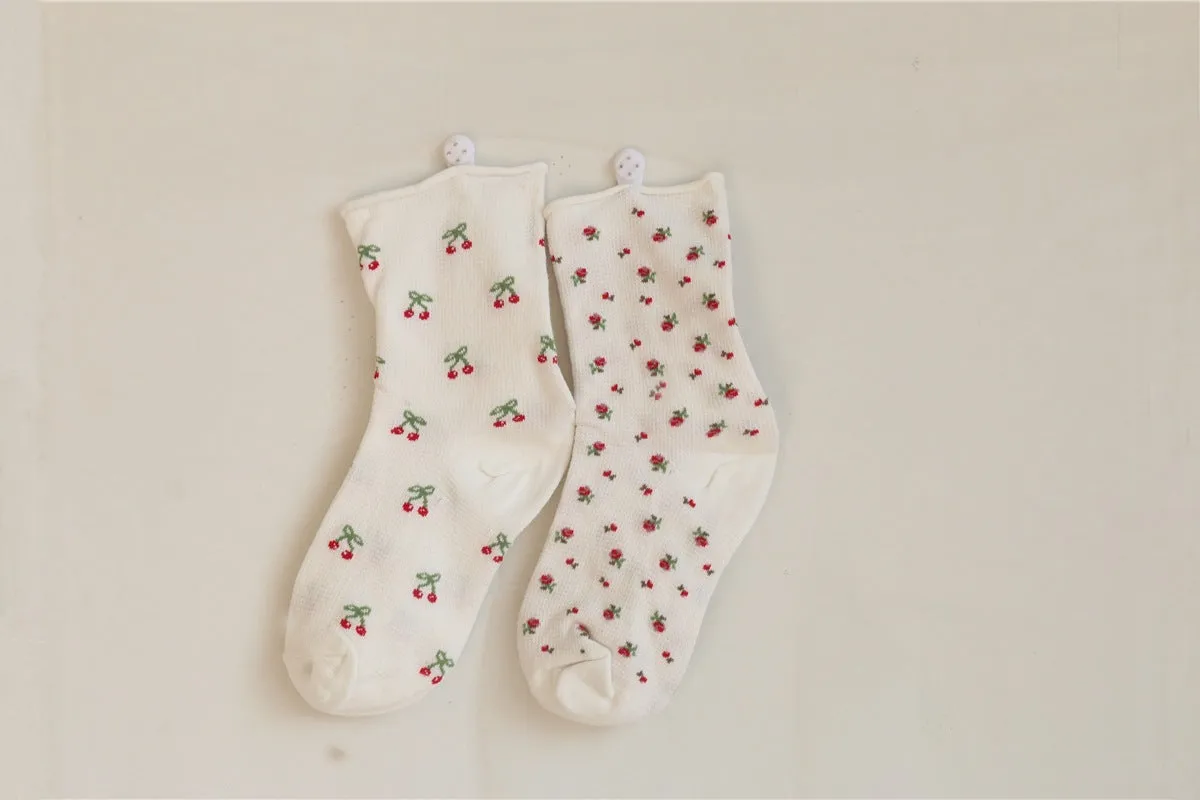 Cherry Rose Cotton Sock