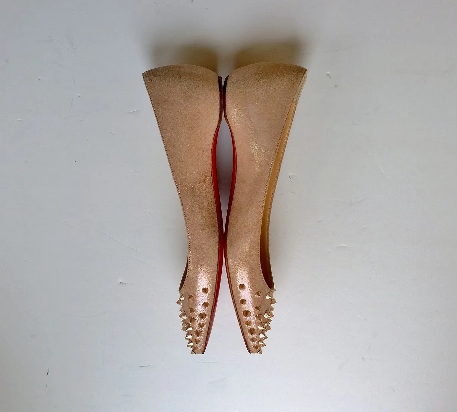 Christian Louboutin Spikyshell Spikes Flats in Shell Pink Suede