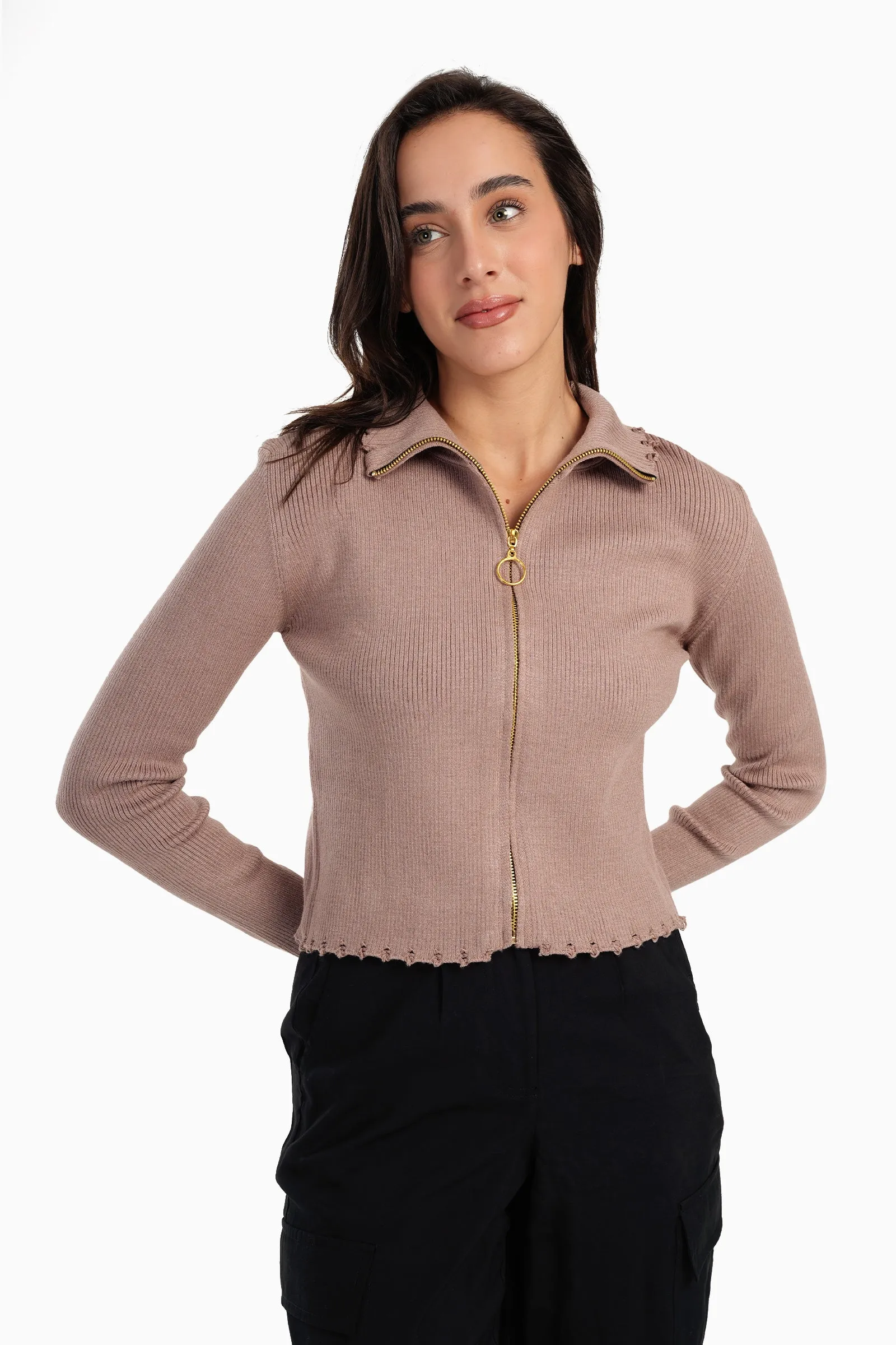 Coffee Ribbed Lounge Jacket