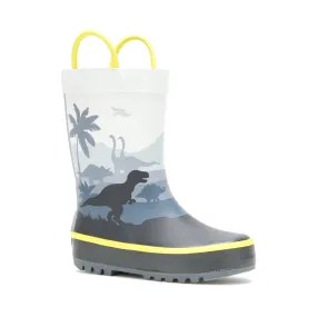 Kids Grey and Yellow Dinosaur Rain Boots