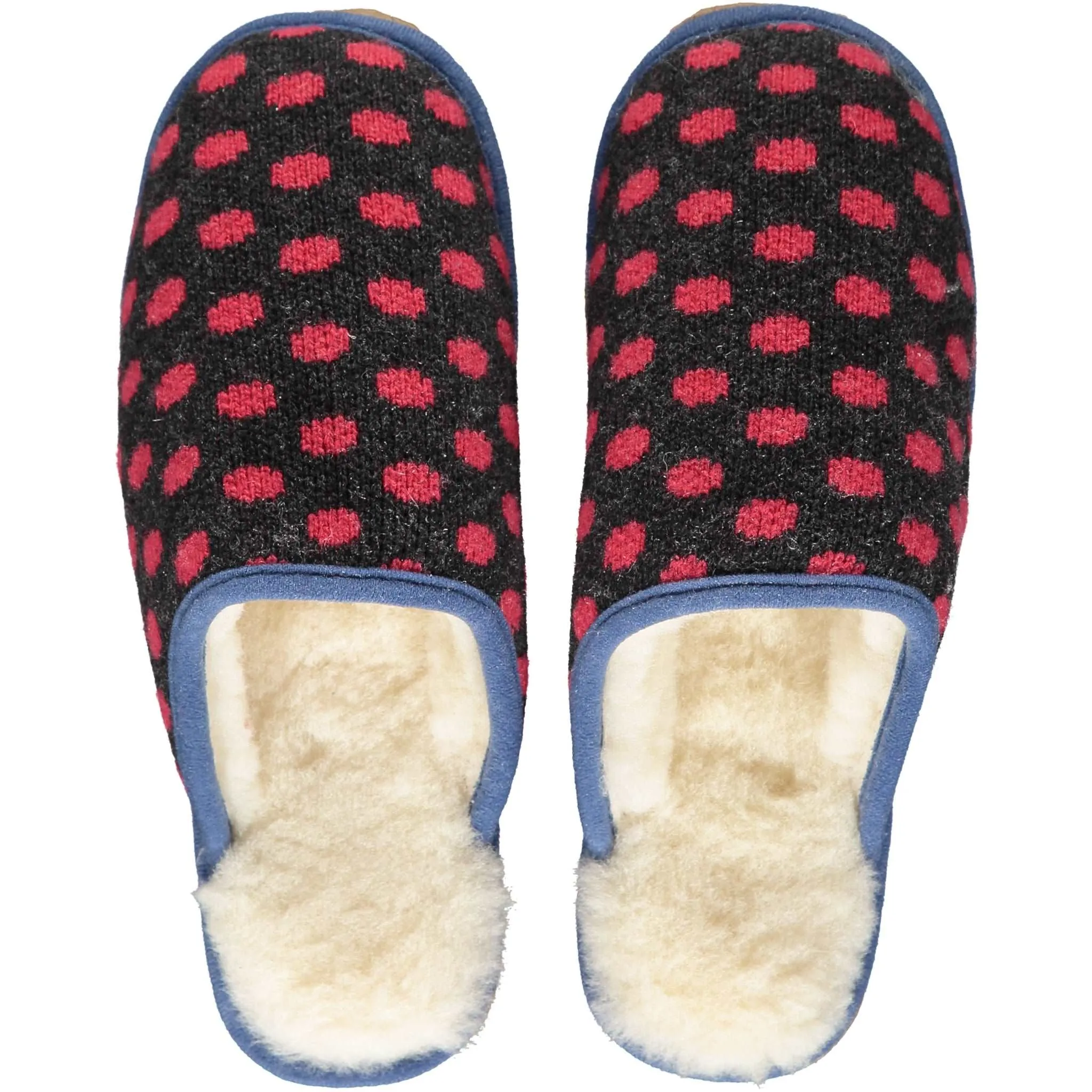 Grey & Red Spot Lambswool & Sheepskin Slippers