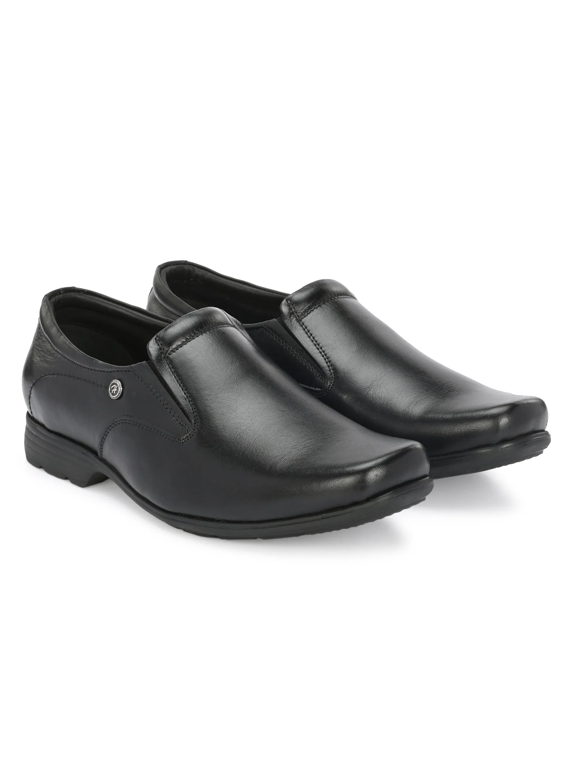 Hitz Men's Black Leather Slip-On Formal Shoes