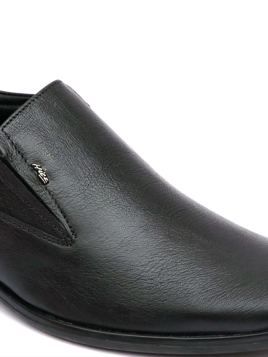 Hitz Men's Black Leather Slip-On Formal Shoes