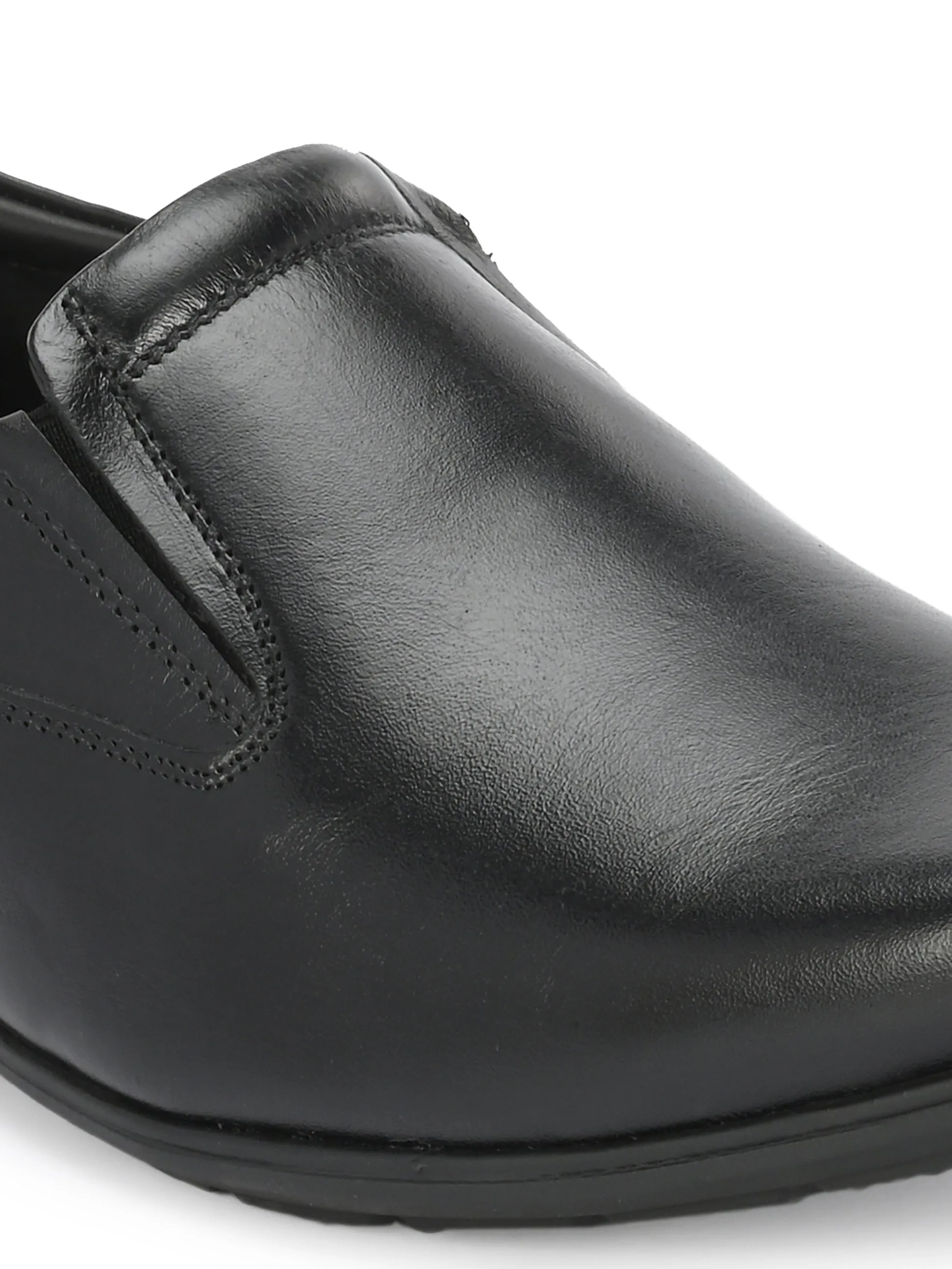 Hitz Men's Black Leather Slip-On Formal Shoes