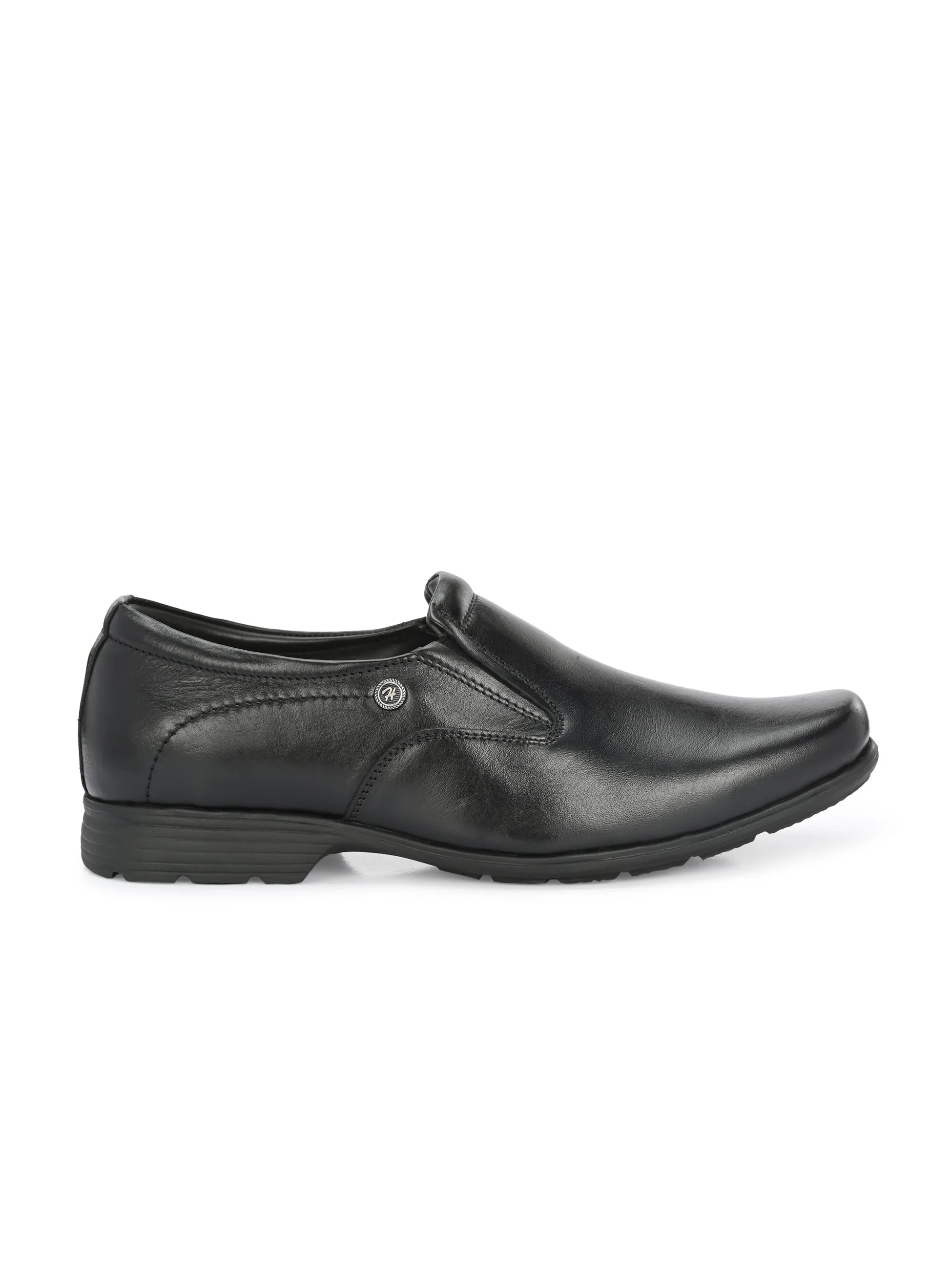 Hitz Men's Black Leather Slip-On Formal Shoes