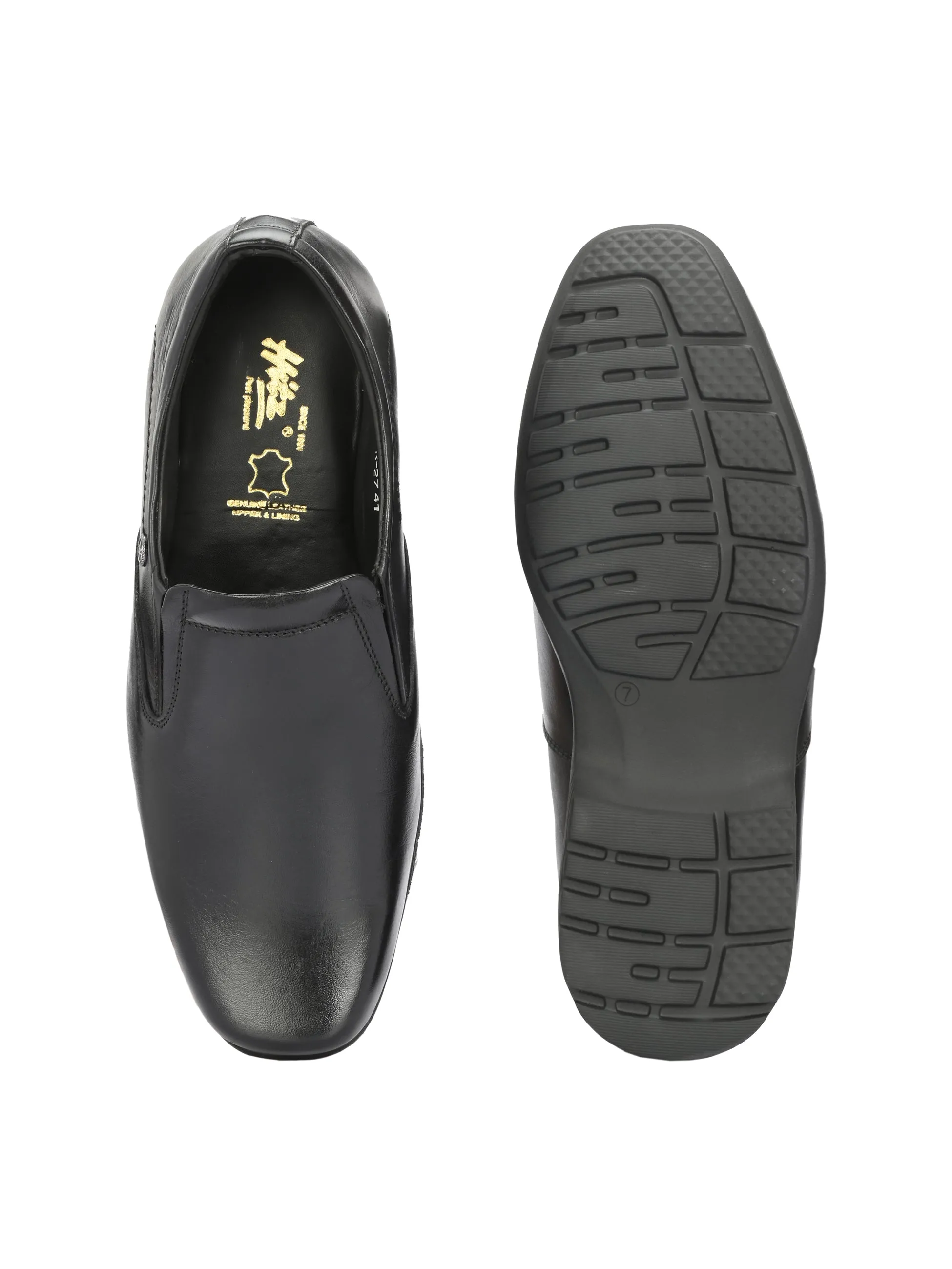 Hitz Men's Black Leather Slip-On Formal Shoes