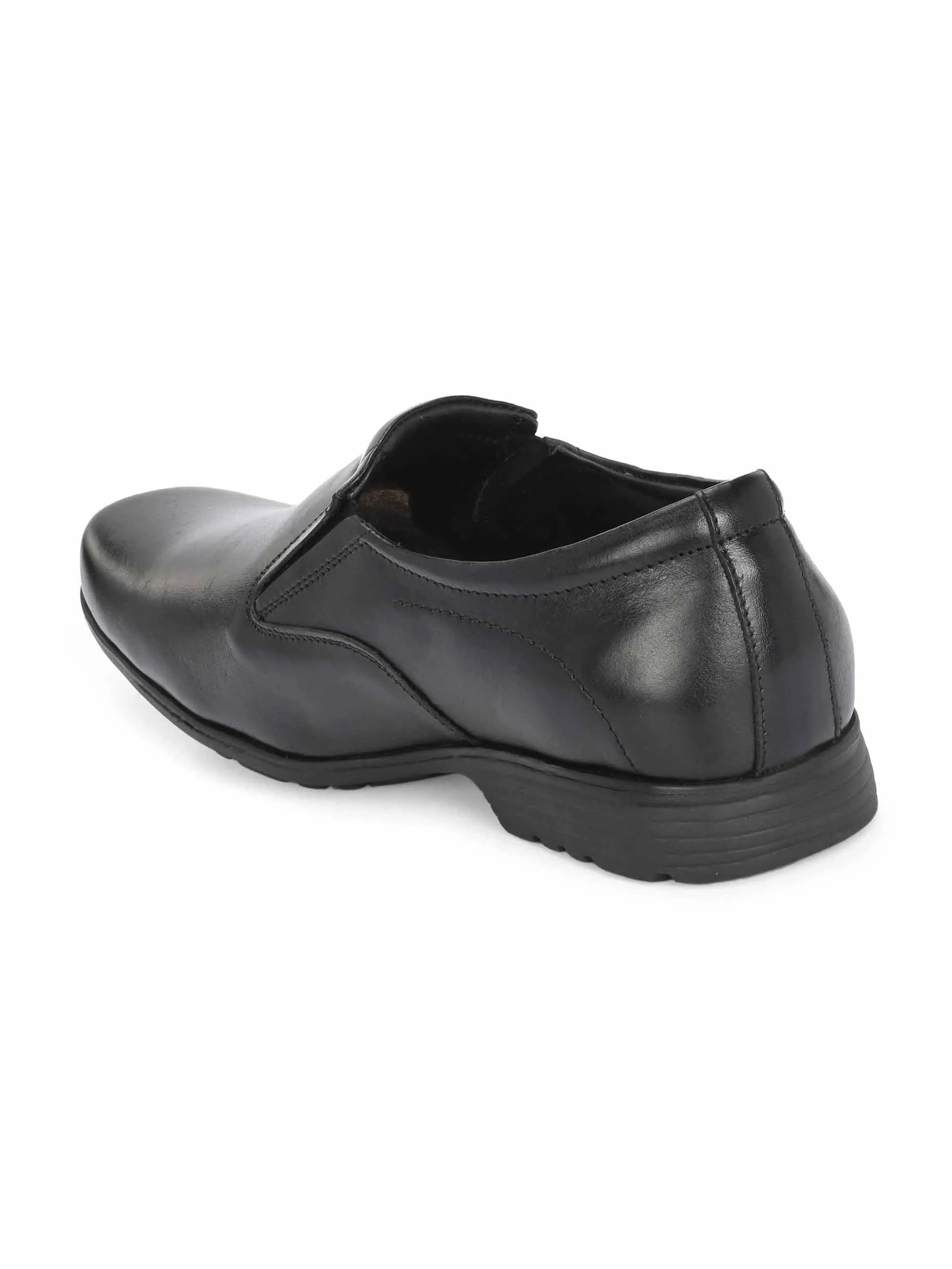 Hitz Men's Black Leather Slip-On Formal Shoes