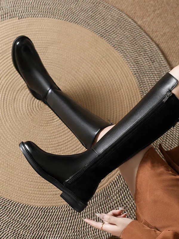 Knee High Rounded Toe Black Boots