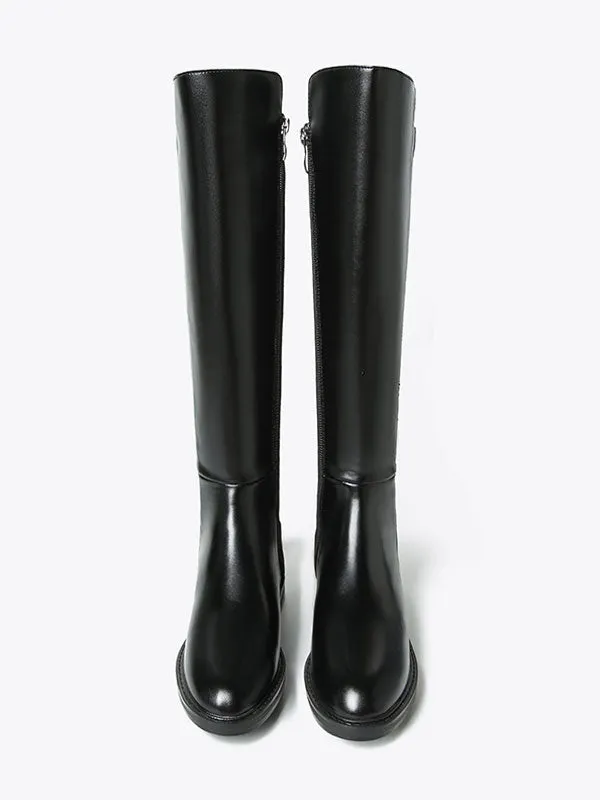 Knee High Rounded Toe Black Boots