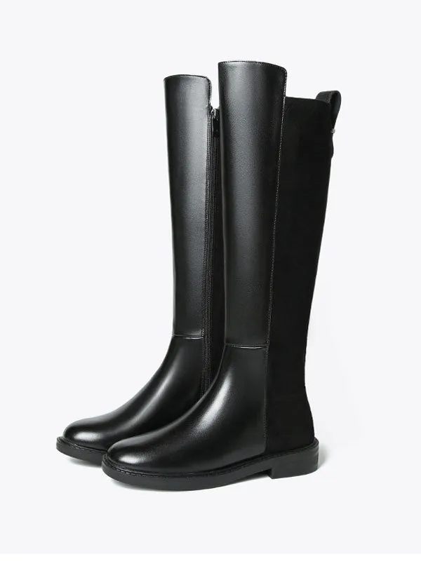 Knee High Rounded Toe Black Boots