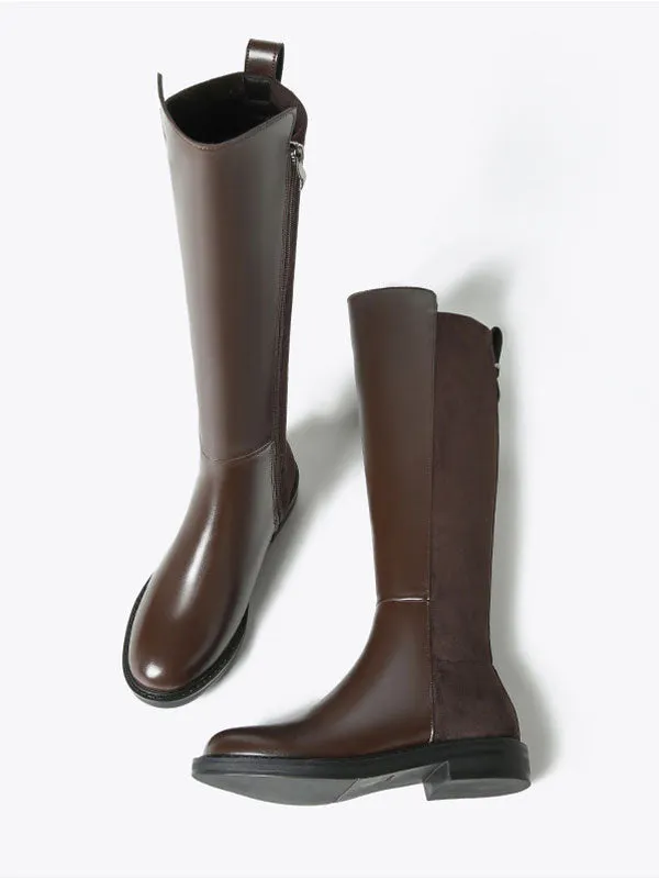 Knee High Rounded Toe Black Boots