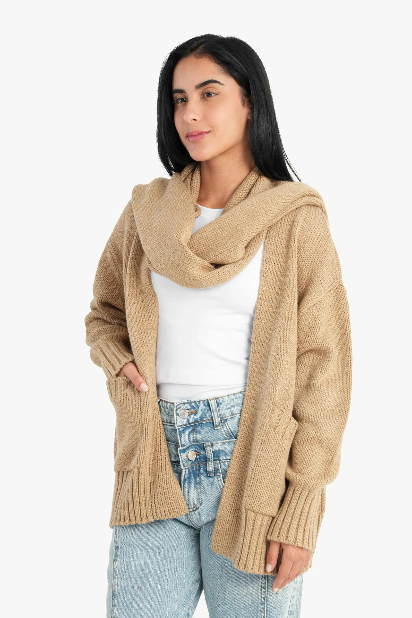 Knitted Cardigan with Scarf