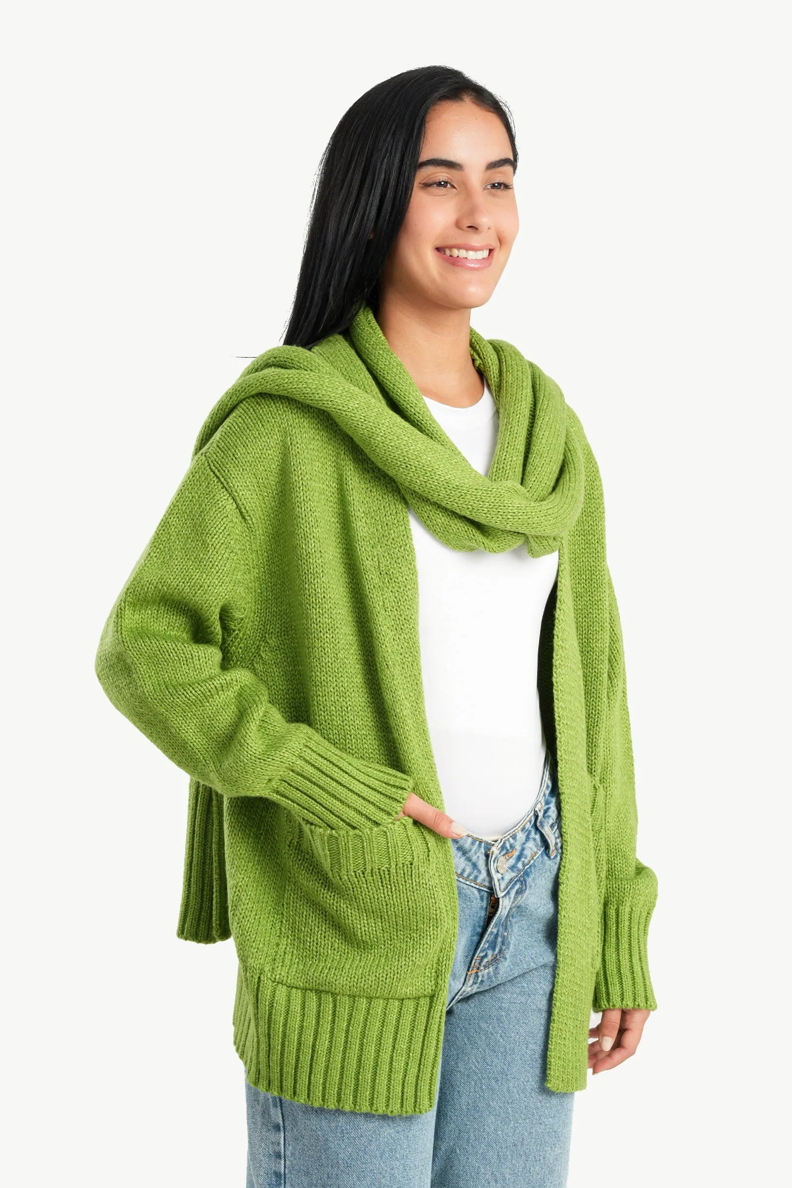 Knitted Cardigan with Scarf