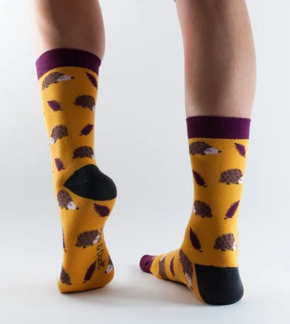 Ladies Bambo Socks Doris & Dude Yelllow Hedgehog 3-7UK