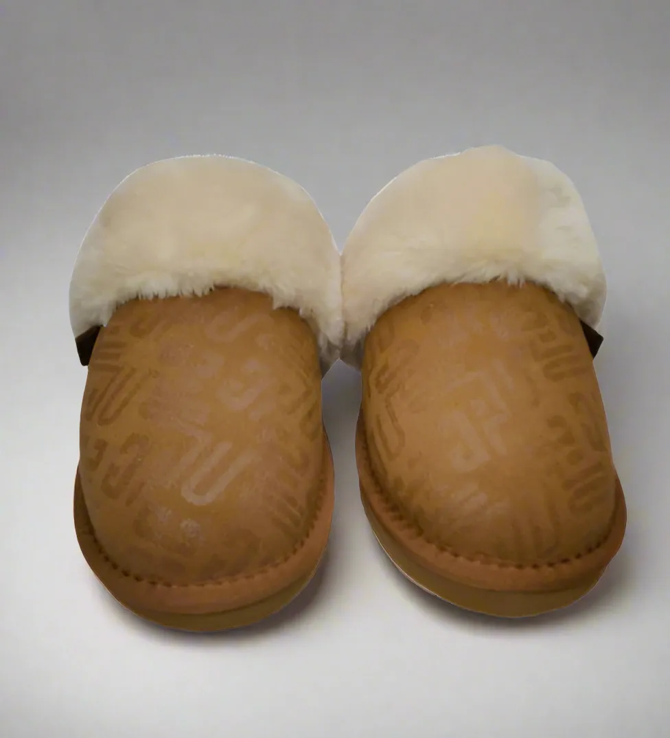 Ladies Yukon Bedroom Sliders Chestnut Print Leather Shearling Albert Warm Mules