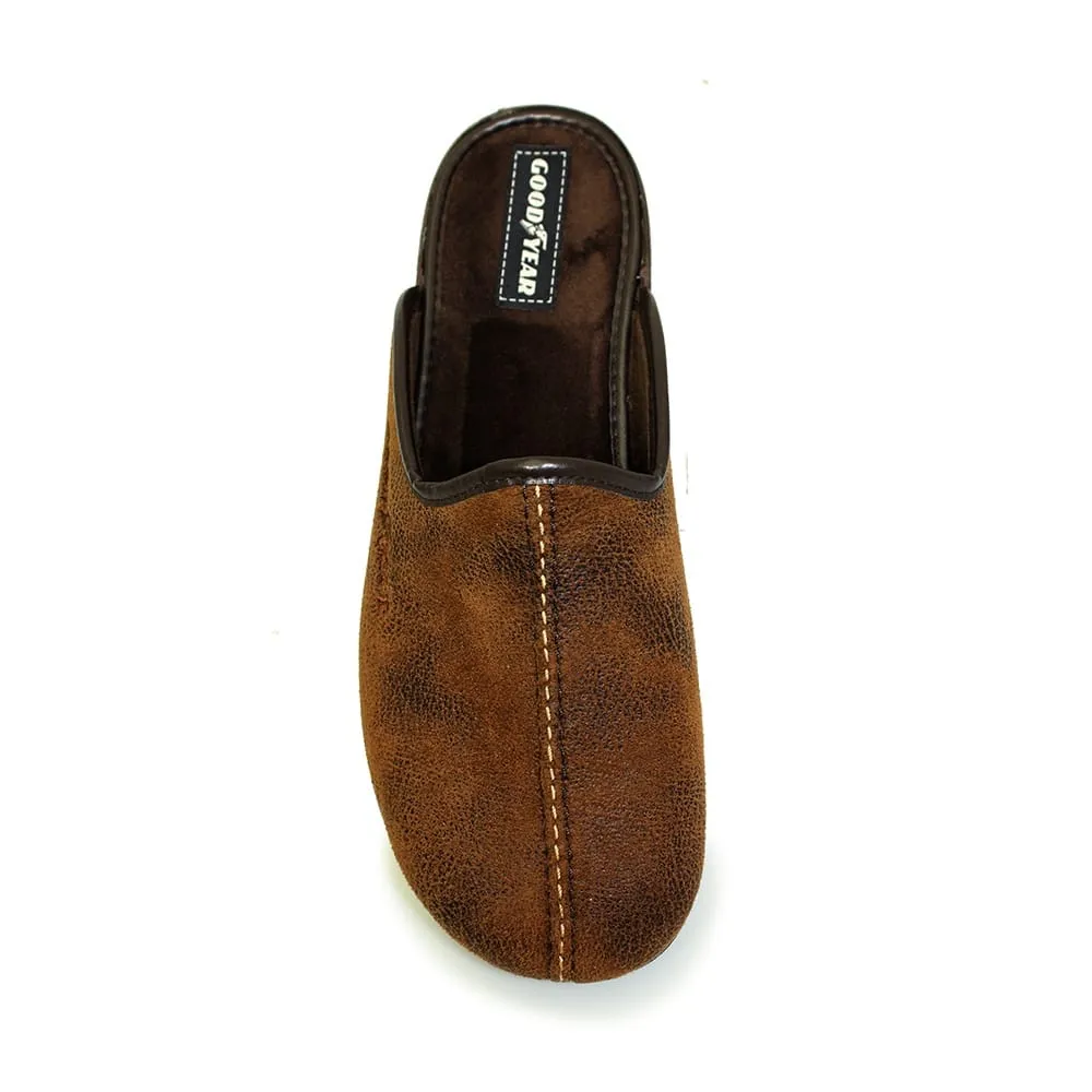 Mens Bedroom Slippers Brown Mule Goodyear Tees Slip On