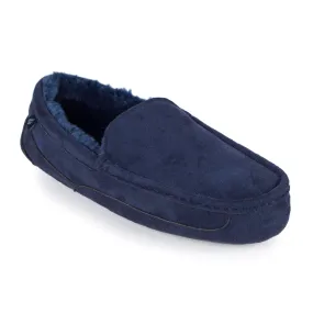 Mens Memory Foam Slippers Navy with Durable Sole