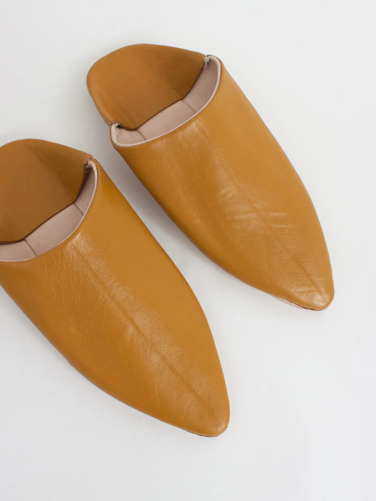 Moroccan Classic Pointed Babouche Slippers, Mustard