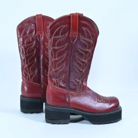 SOLD Vintage John Fleuvog Cowboy Boots, 90s Y2K Red Leather Platform Boots