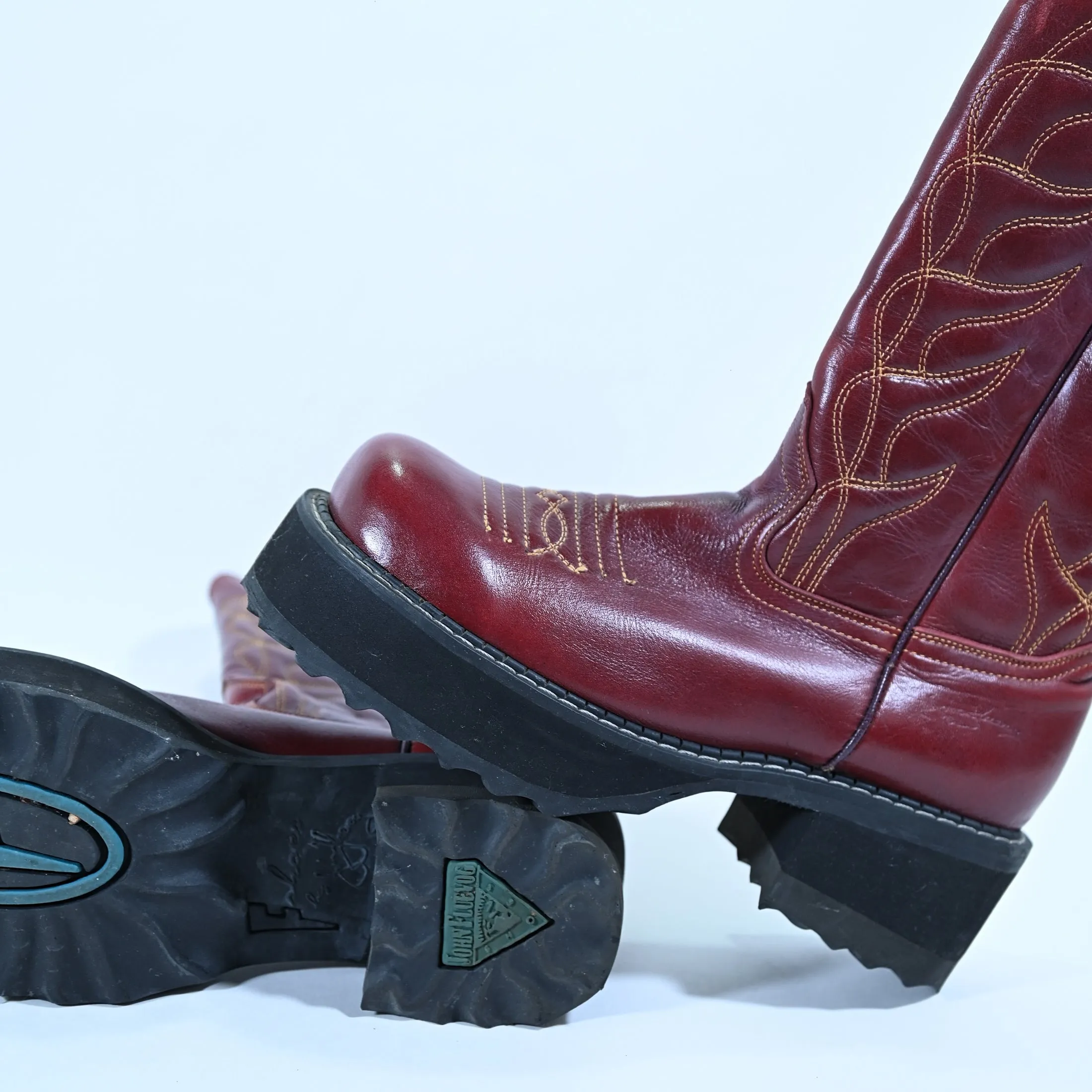 SOLD Vintage John Fleuvog Cowboy Boots, 90s Y2K Red Leather Platform Boots