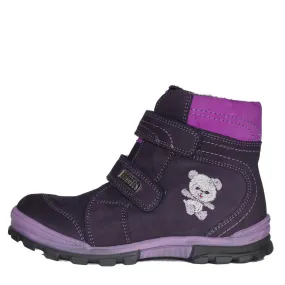 Szamos Kid Girl Boots Black And Purple With Grey Bear Pattern - Made In Europe