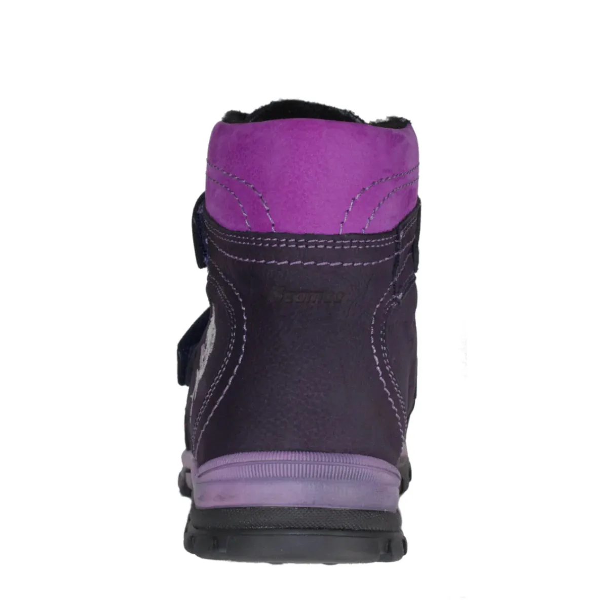 Szamos Kid Girl Boots Black And Purple With Grey Bear Pattern - Made In Europe