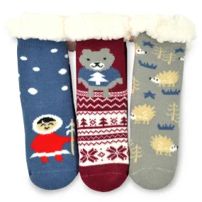 TeeHee Socks Kid's Double Layered Polyester Crew Winter Bear 3-Pack (R1303)