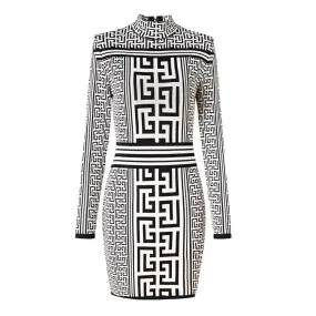 Turtleneck Geometrical Mini Knit Dress