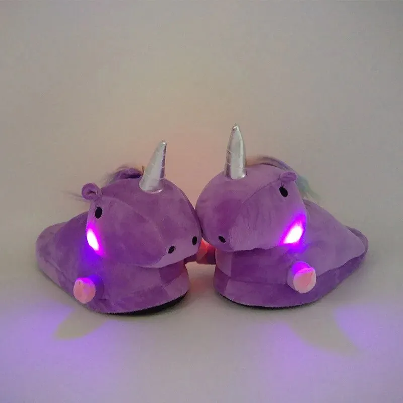 Unicorn Plush Slippers with LED Light