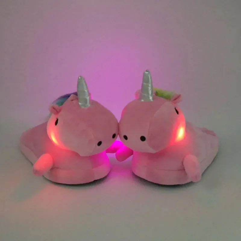 Unicorn Plush Slippers with LED Light