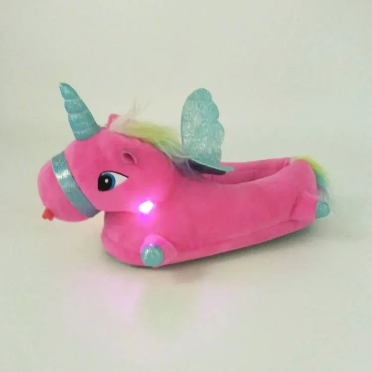 Unicorn Plush Slippers with LED Light