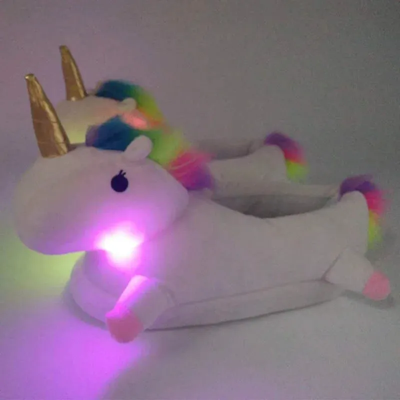 Unicorn Plush Slippers with LED Light