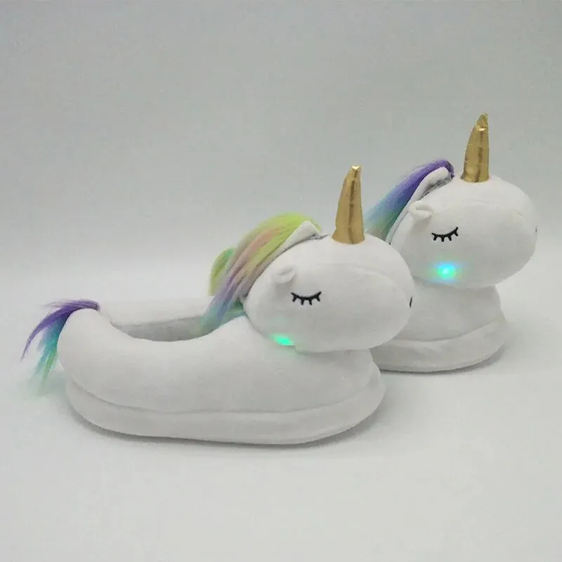 Unicorn Plush Slippers with LED Light